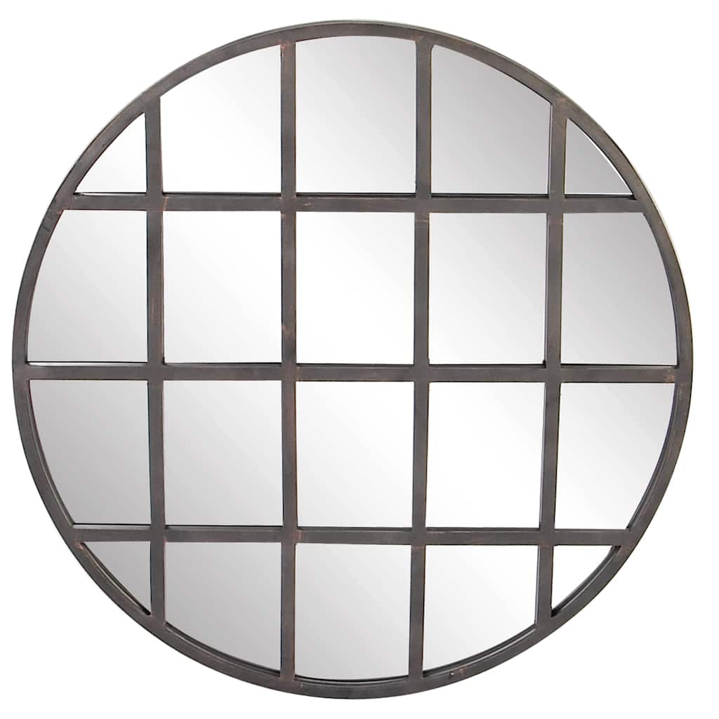 Metal Wall Mirror with Grid Frame - Black - CosmoLiving by Cosmopolitan - 1"W x 36"L x 36"H