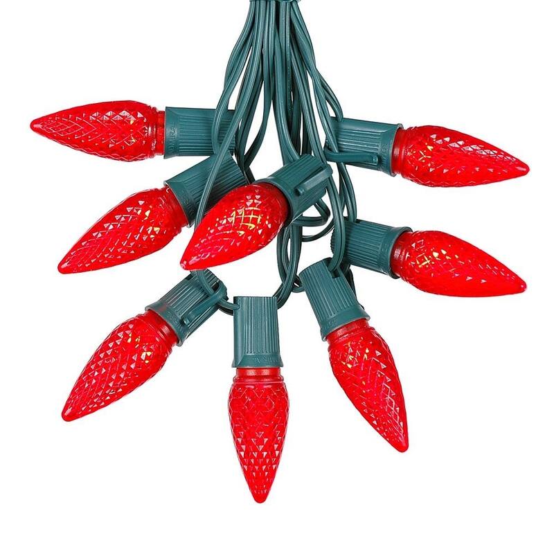 25 Foot C9 LED Christmas Light Set, Hanging String Lights, Green Wire - Red