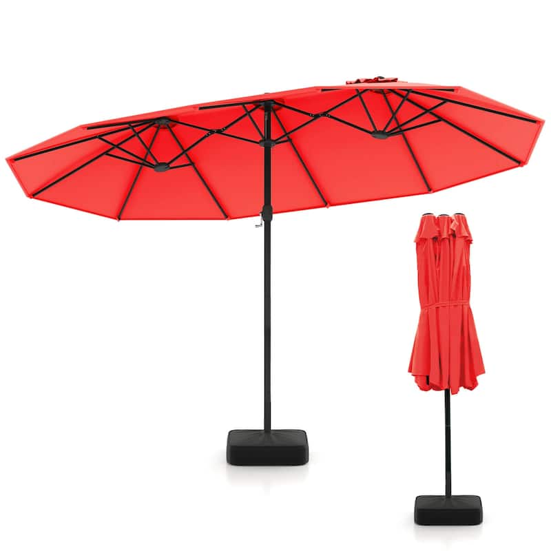 Costway 15FT Double-Sided Twin Patio Umbrella Outdoor Market W/ Crank - Light Red