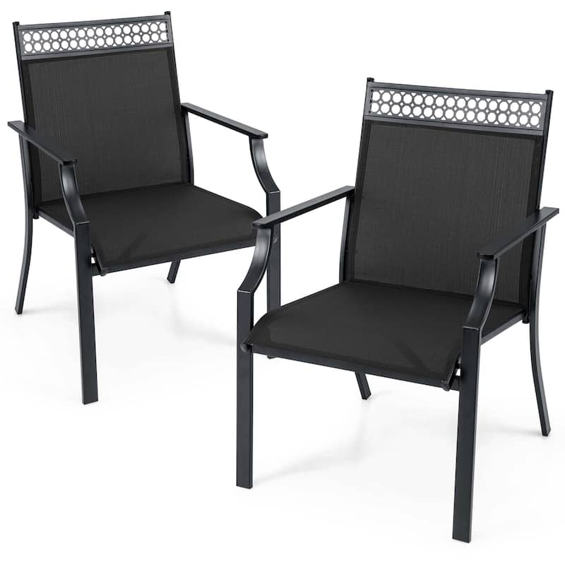 Costway Patio Chairs Set of 2 with All Weather Breathable Fabric High - See Details