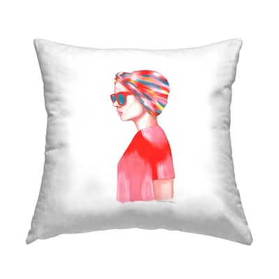 Stupell Girl in Red Sunglasses Printed Throw Pillow by Simone Elum