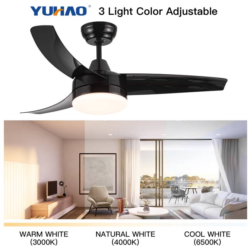 42-Inch 3-Blade Matte Black DC Motor Modern Contemporary LED Ceiling Fan-42 in x 42 in x 10.34 in