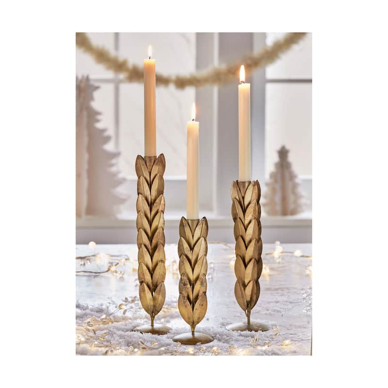 Orla Large Taper Holder - Antique Gold Iron Candle Holder for Straight Candles - 12.5" H x 3" L x 3" W