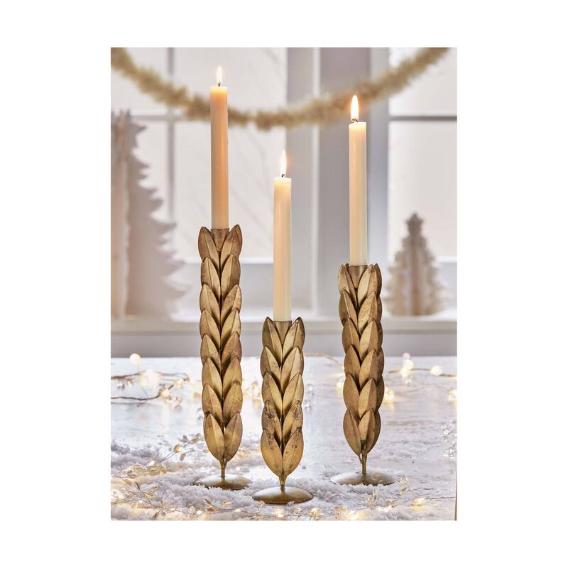 Orla Medium Taper Holder - Antique Brass Gold Iron Candle Holder for Straight Taper Candles - 10.5" H x 3" L x 3" W
