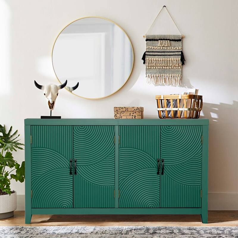 59"Green Accent Cabinet with 4 Doors, Mid Century Modern Pantry Cabinet, Wood Buffet Cabinet, Media Cabinet, Console Cab
