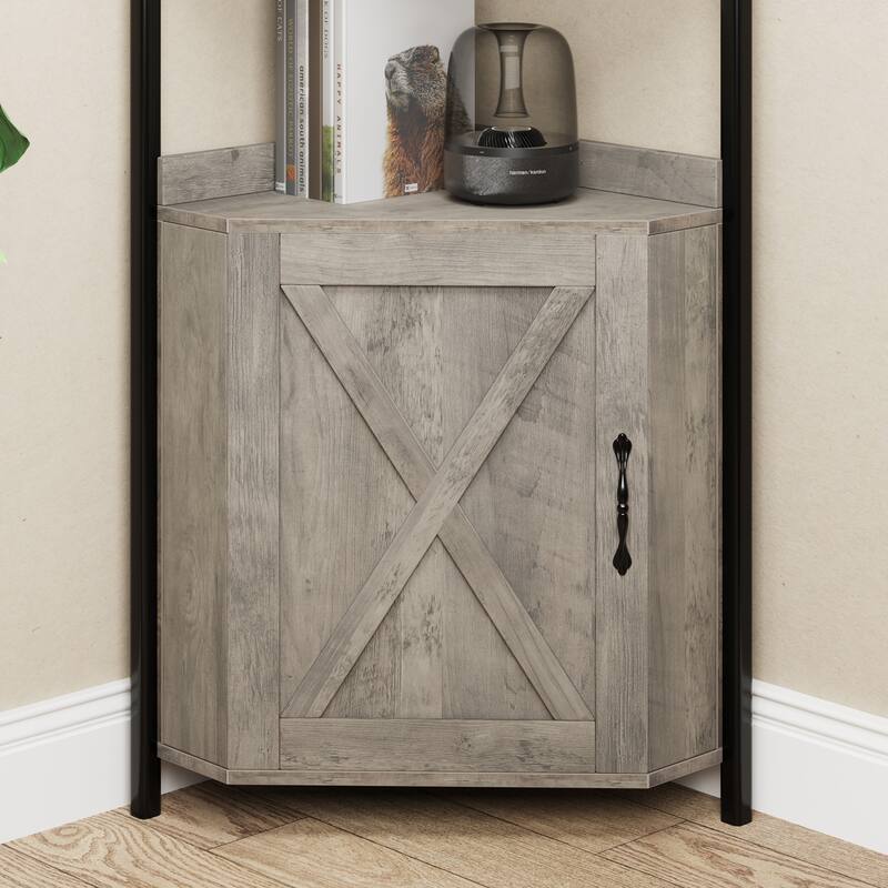 Corner Shelf Cabinet 5-Tier Corner Bookshelf Shelves Rustic Storage