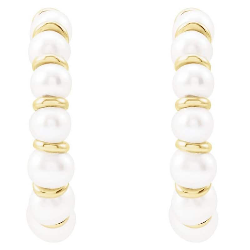 Curata 14k Yellow Gold 3x 14.98mm Cultured White Freshwater Pearl Half Hoop Earrings