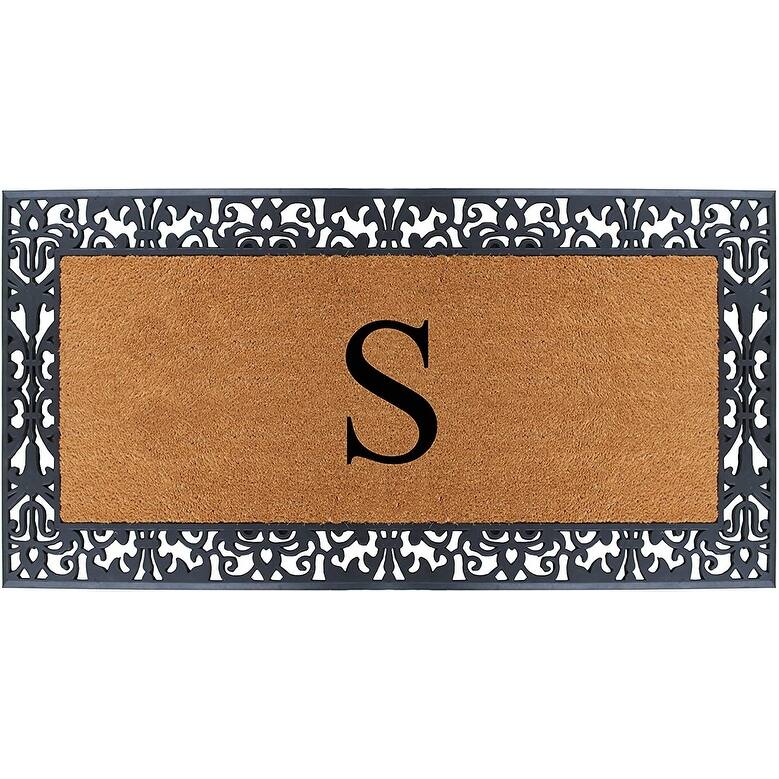 A1HC Rubber and Coir Paisley Border Heavy Duty Non-Slip Durable Double Door Monogrammed Doormat 30"X60", Black - S