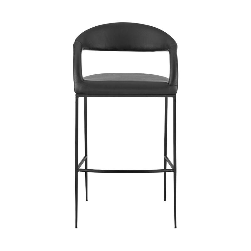 Monie Barstool Chair, Curved Floating Back, Black Faux Leather