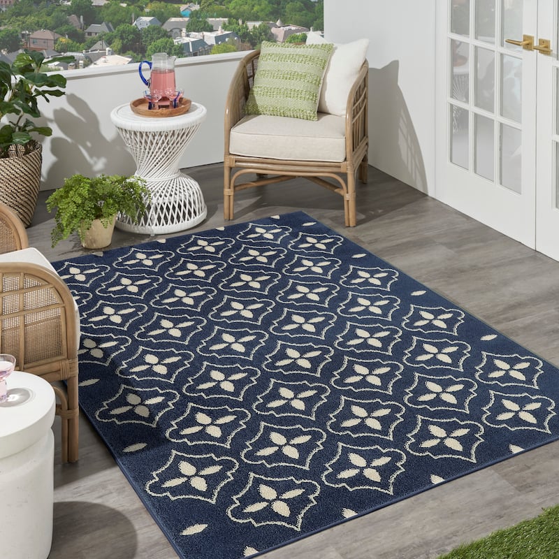 Nourison Sandy Indoor / Outdoor Blue Moroccan Area Rug