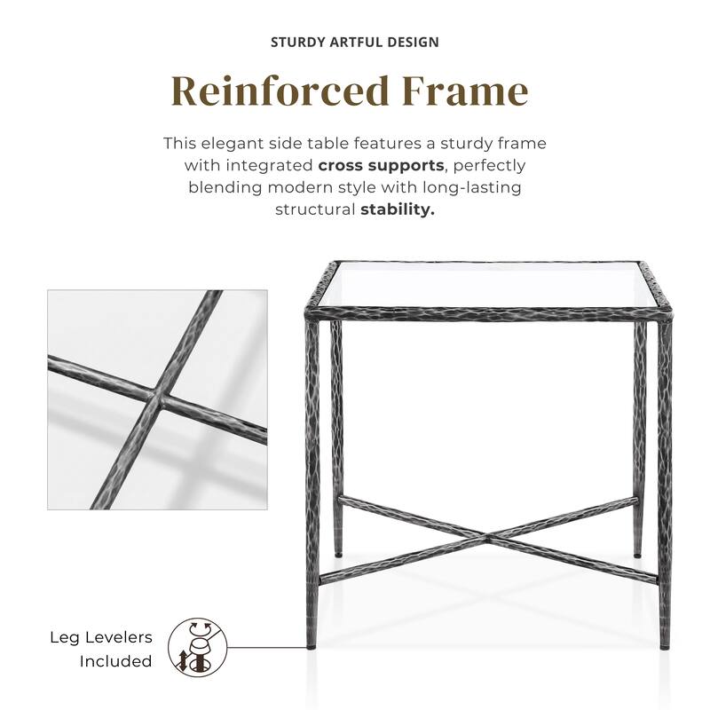 247 Shop At Home Lalia Modern Hammered Metal 2-Piece X-Brace End Table Set