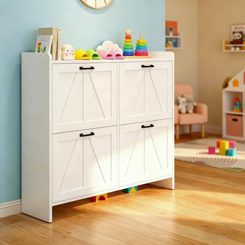 Modern Fence Shoe Cabinet with 4 Flip Drawers, Sleek Space-Saving Entryway Organizer for Living Room