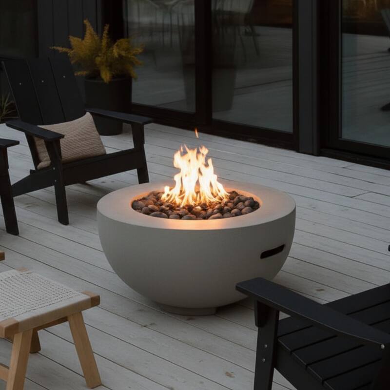 GDFStudio - 28" Outdoor Round Magnesium Oxide Fire Pit Bowl