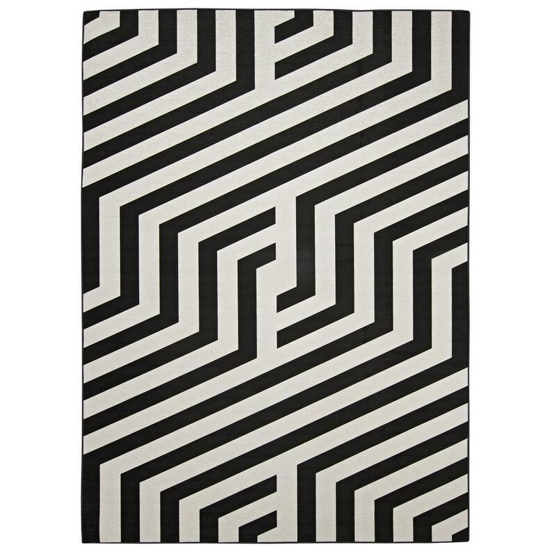 Indoor/Outdoor Water Resistant Delray Ivory & Blue Washable Area Rug Washable Area Rug - 2' x 3' - 2' x 3' - Black/Ivory