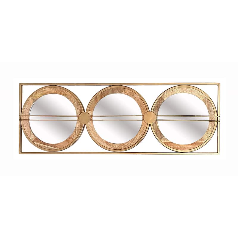 3 Mirror Piece Wall Mirror in Gold Rectangular Frame - Brown
