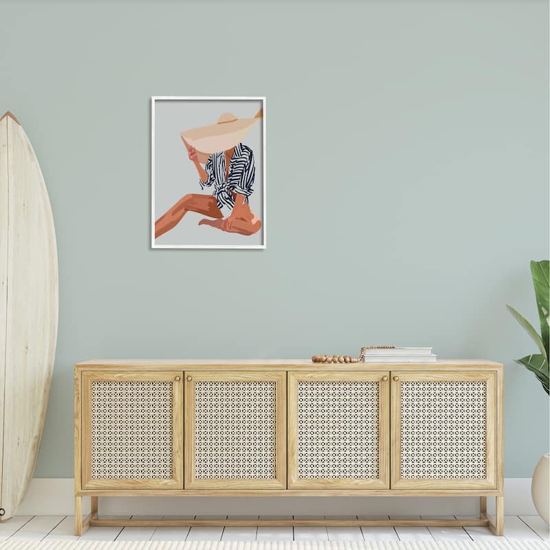 Stupell Woman Obscured By Sun Hat Summer Beach Portrait Framed Wall Art, Design by Amelia Noyes