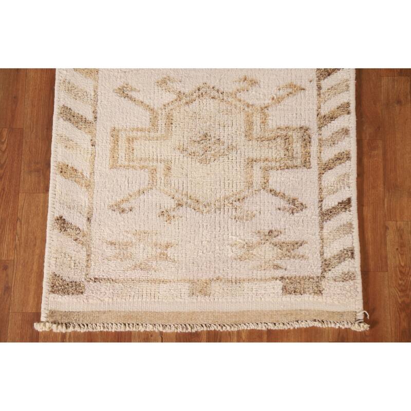 Anatolian Turkish Runner Rug Hallway Handmade Beige Wool Carpet - 2'10"x 12'7"
