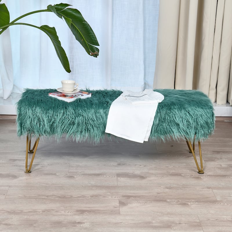 Home Soft Things Mongolian Ottoman Bench with Gold Metal Legs