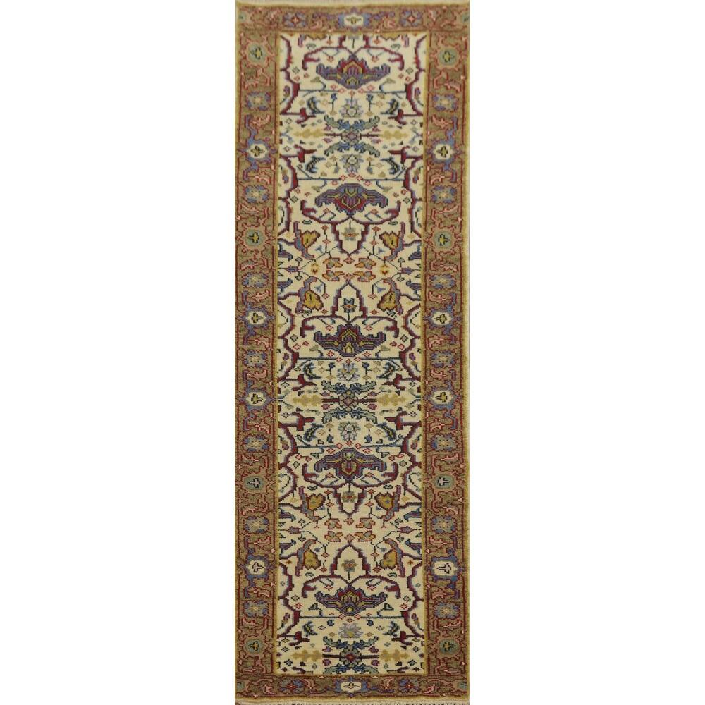 Hand-knotted Transitional Wool Carpet Beige Oushak Rug Floral Oriental Area Rug - 10' 0'' X 2' 7''