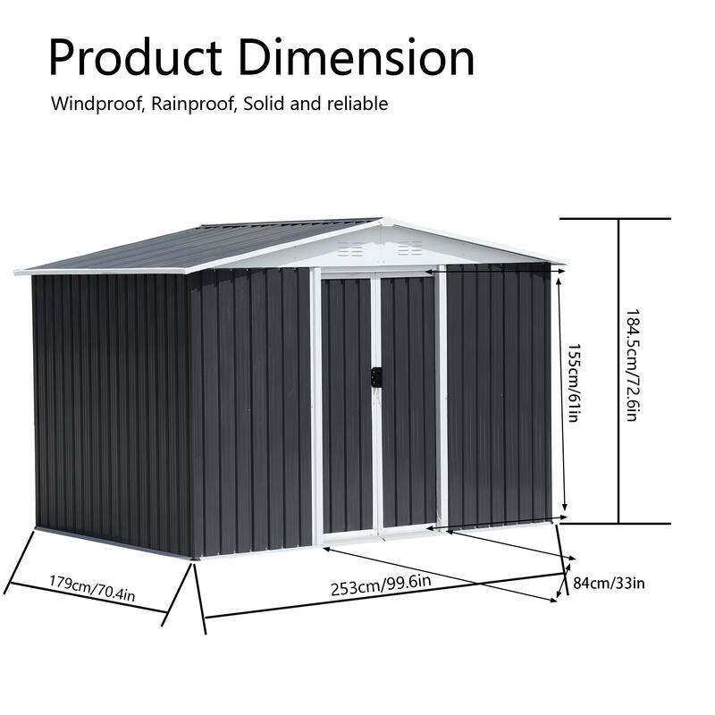 8x6 Feet Dark Grey Garden Shed With Sliding Door
