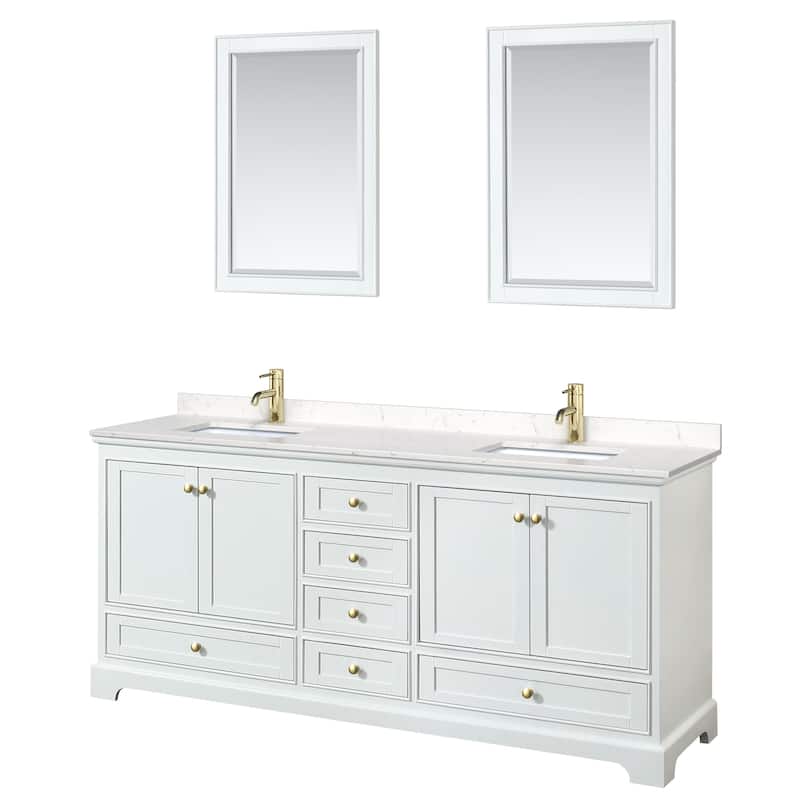Wyndham Collection Deborah 80" Free Standing Double Vanity Set with - White / Carrara Cultured Marble Top / Brushed Gold - Painted