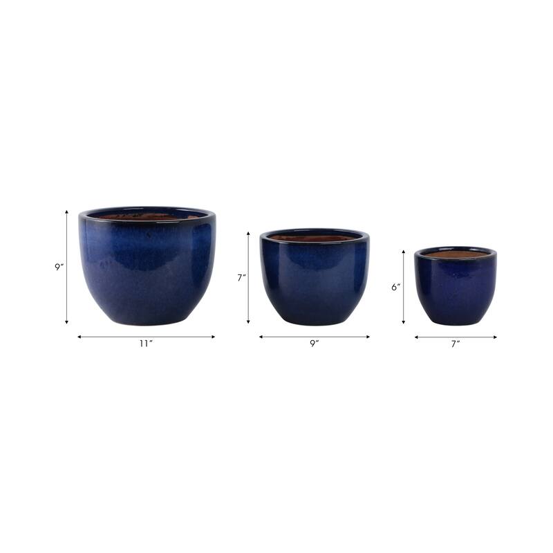 Round Ceramic Planters with Smooth Textured Design (Set of 3) - 11" x 11" x 9"