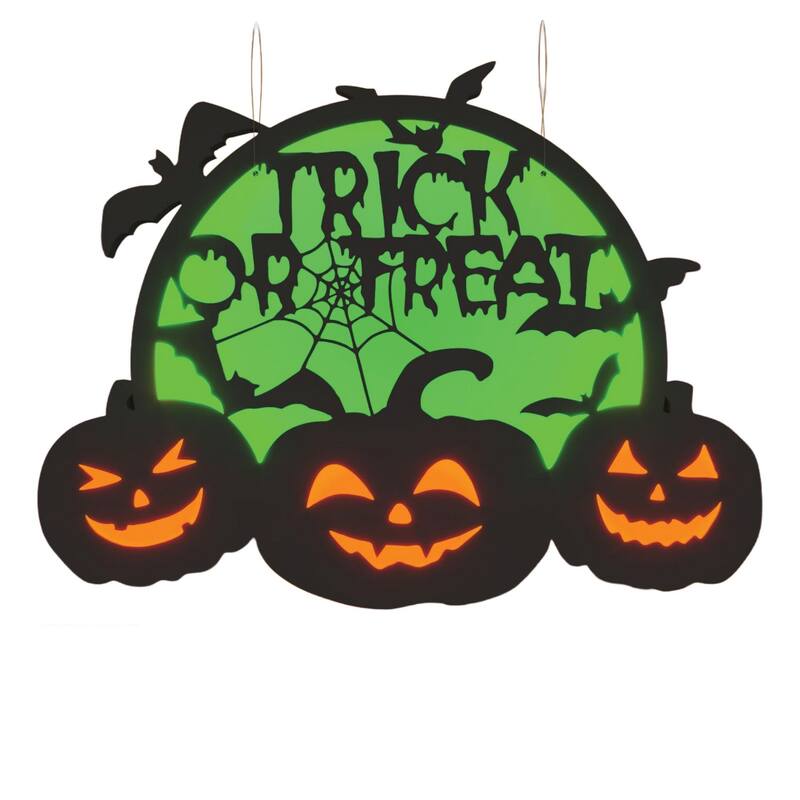 2D LED Pumpkin & Bat Motif Light, 14" Battery/USB-Powered Halloween Silhouette - Orange