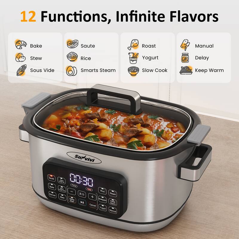 6.5QT 12-in-1 Programmable Multi Slow Cooker