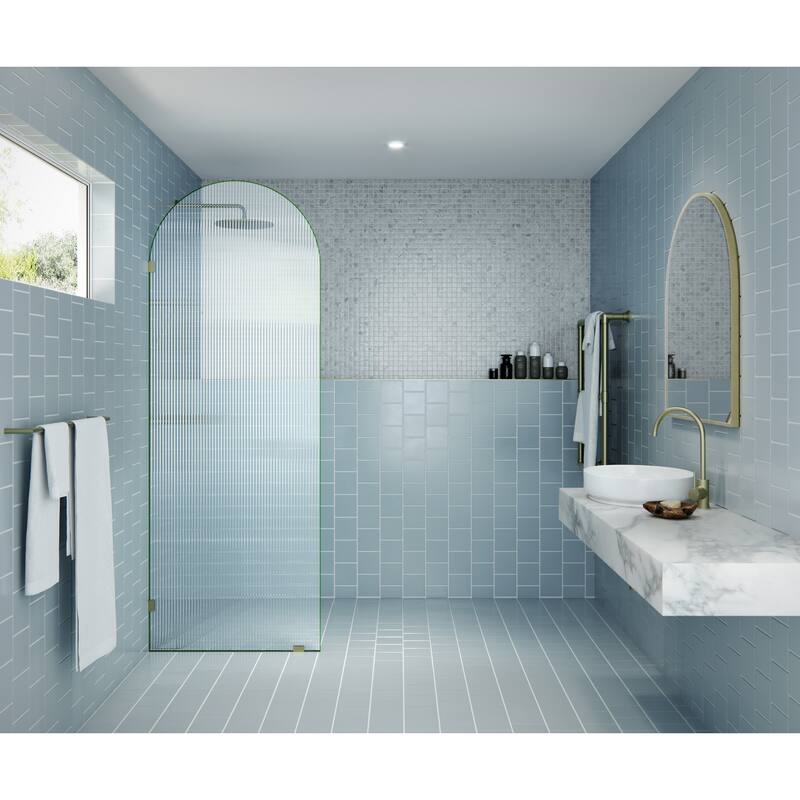 Maven 30 in. x 86.75 in. Fully Frameless Glass Shower Panel - Arched Fluted Single Fixed Panel