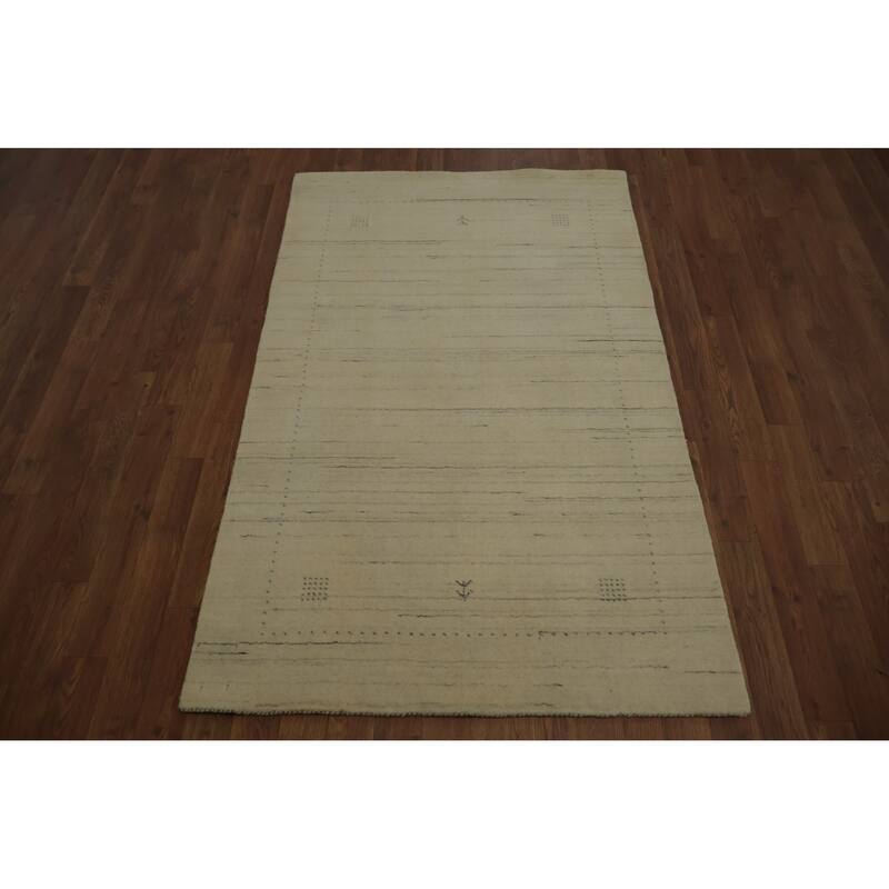 Hand Knotted Oriental 100% Wool Carpet Tribal Tribal Beige & Ivories Gabbeh Area Rug - 5' 3'' X 3' 3''