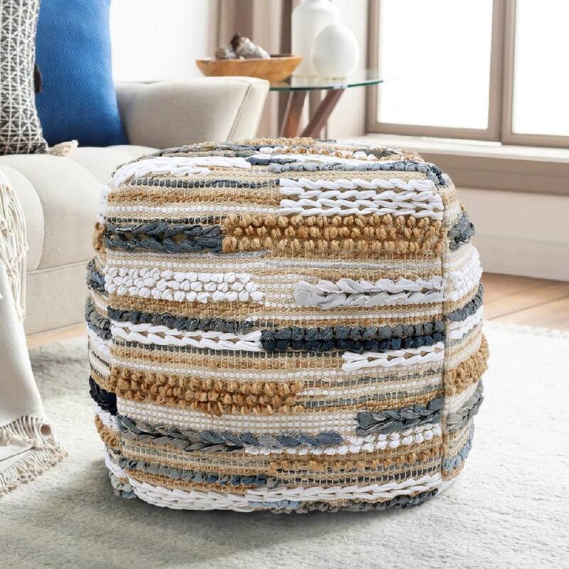 Pasargad Home Grandcanyon Cotton Pouf Ottoman, Multicolor