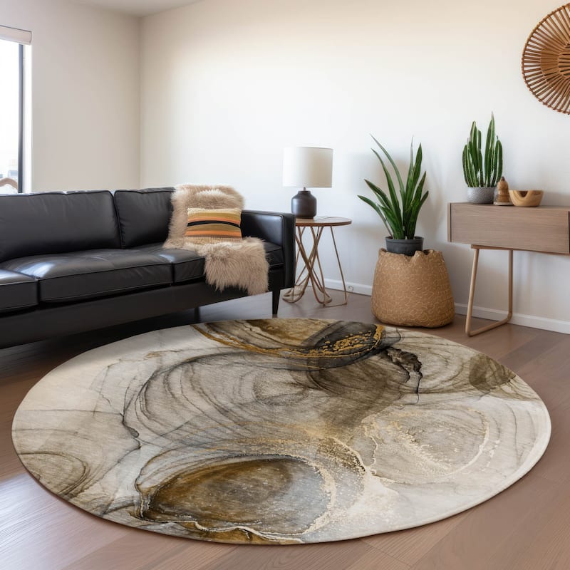 Premium Washable Super Soft Abstract Contemporary Mayfield Rug - Brown - 8' x 8' - Round