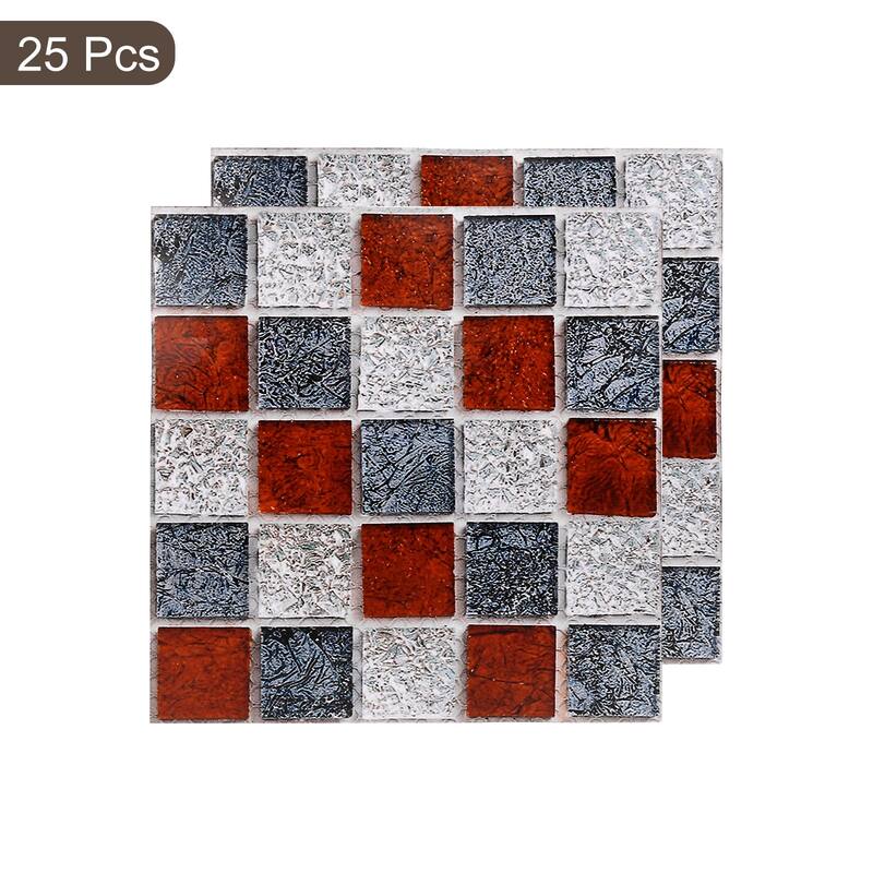 25Pcs Peel and Stick Tiles Backsplash, 4"x4" Mosaic Tile Stickers, Red Blue - Red+Blue