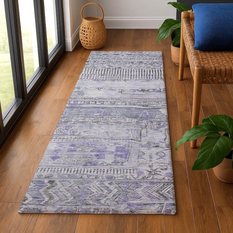 Premium Washable Super Soft Modern Global Mayfield Rug - 2'3" x 7'6" - Blue