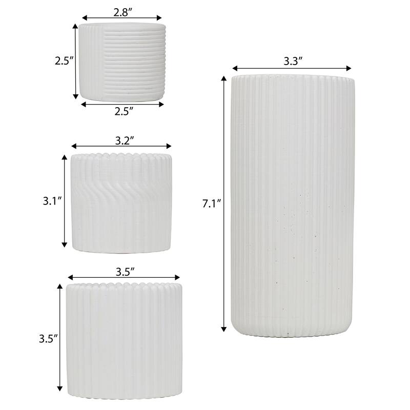 JONATHAN Y Noa Modern Minimalist Handmade Concrete Fluted Cylinder Planter Set (Set of 4)