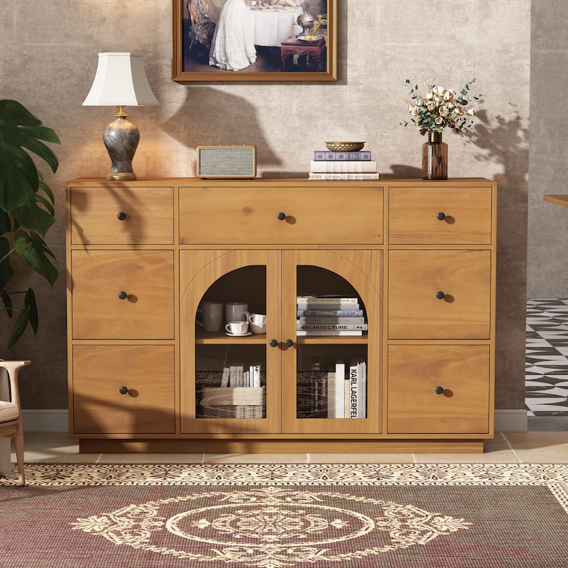 Christopher Knight Home - Arlo Cabinet with Storage for Living and Dining Room Entrance, Large Size with 2 Doors and 7 Drawers - Natural