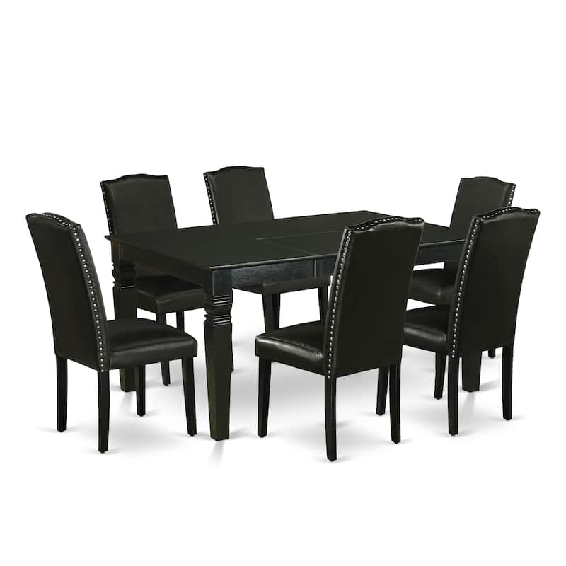 East West Furniture Dining Table Set- a Wooden Table and Black Faux Leather Parsons Chairs, Black(Pieces Options)