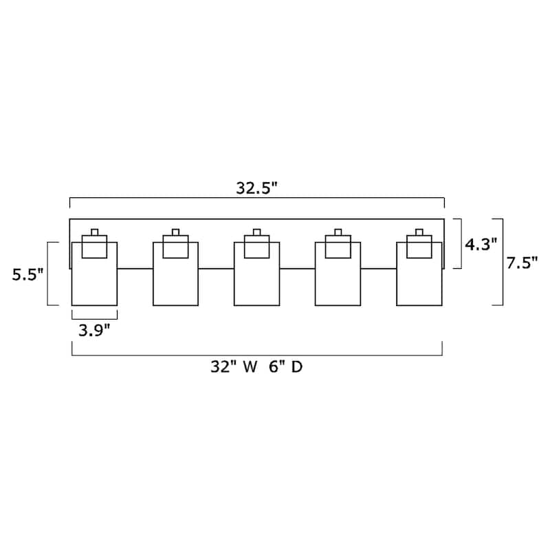 Brushed Nickel 5-Light 32 in. Vanity Light with Clear Square Glass Shades