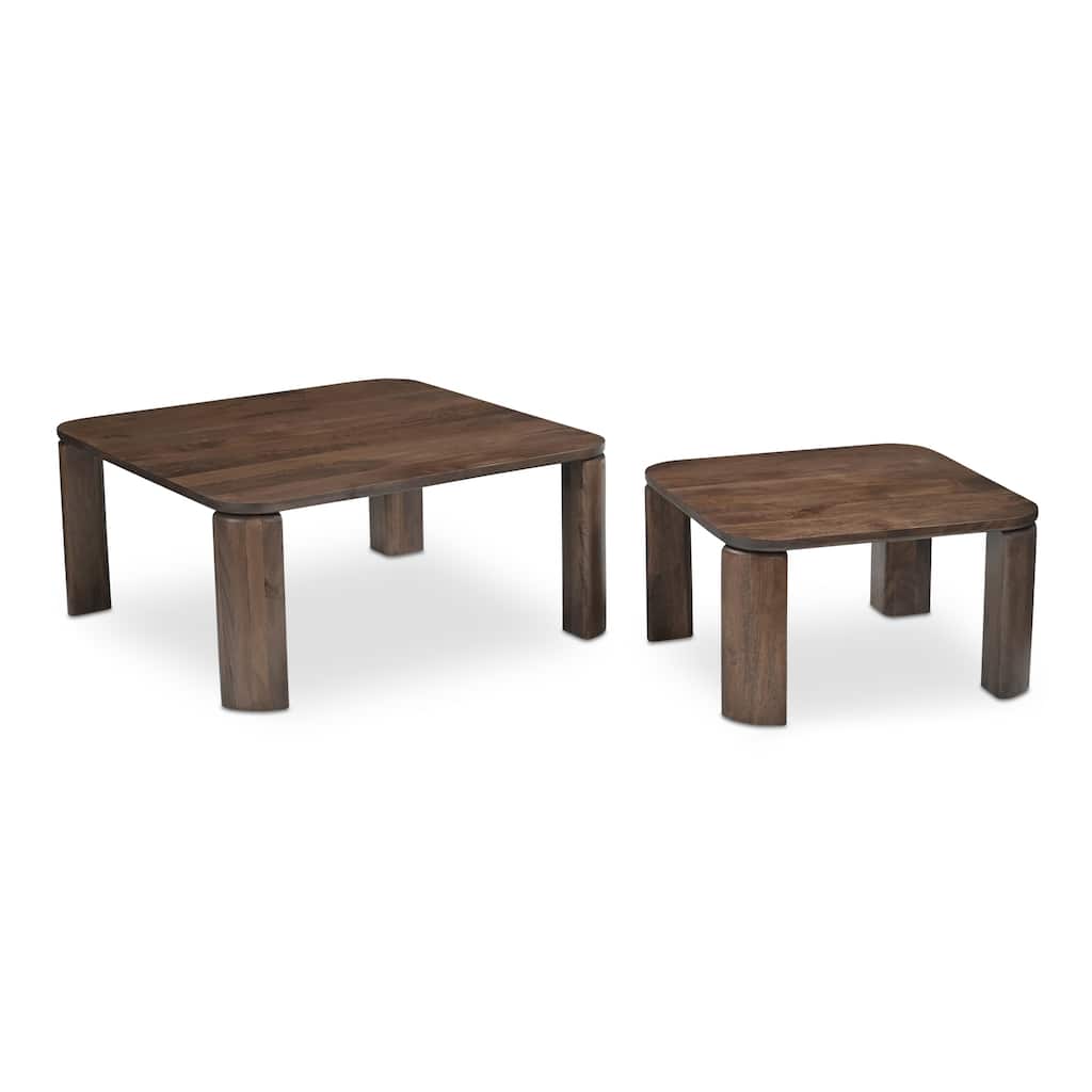NADAAL STUDIOS Sylvessa Nesting Coffee Tables, Solid Mango Wood, Rounded Square Shape, Brown