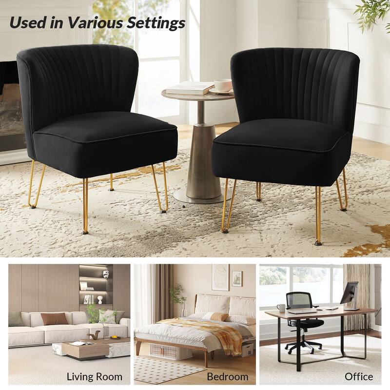 Barto Modern Velvet Tufted Side Chair with Golden Legs by HULALA HOME