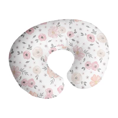 Sweet Jojo Designs Watercolor Floral Nursing Breastfeeding Pillow Cover Case Pillow Not Included Pink Grey Boho Shabby Chic Rose