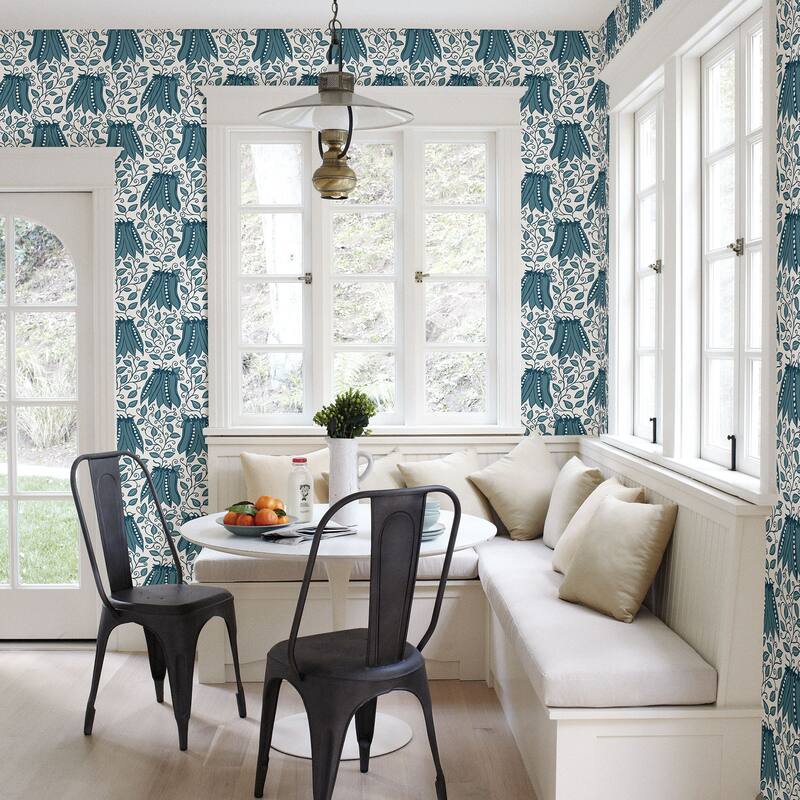 A-Street Prints Peas in a Pod Teal Garden Wallpaper