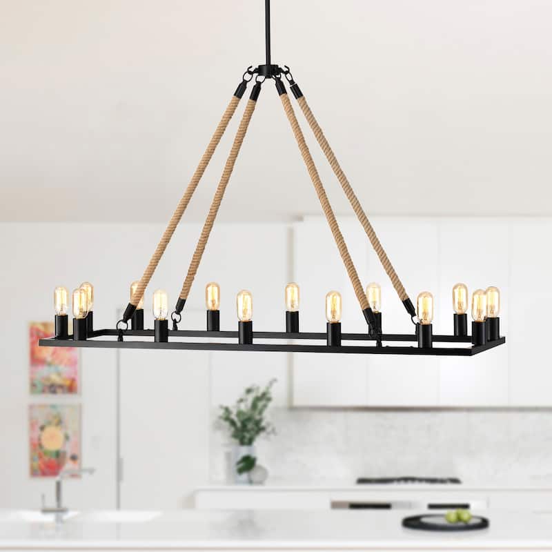 Brann Matte Black 14-Light Linear Kitchen Island Chandelier
