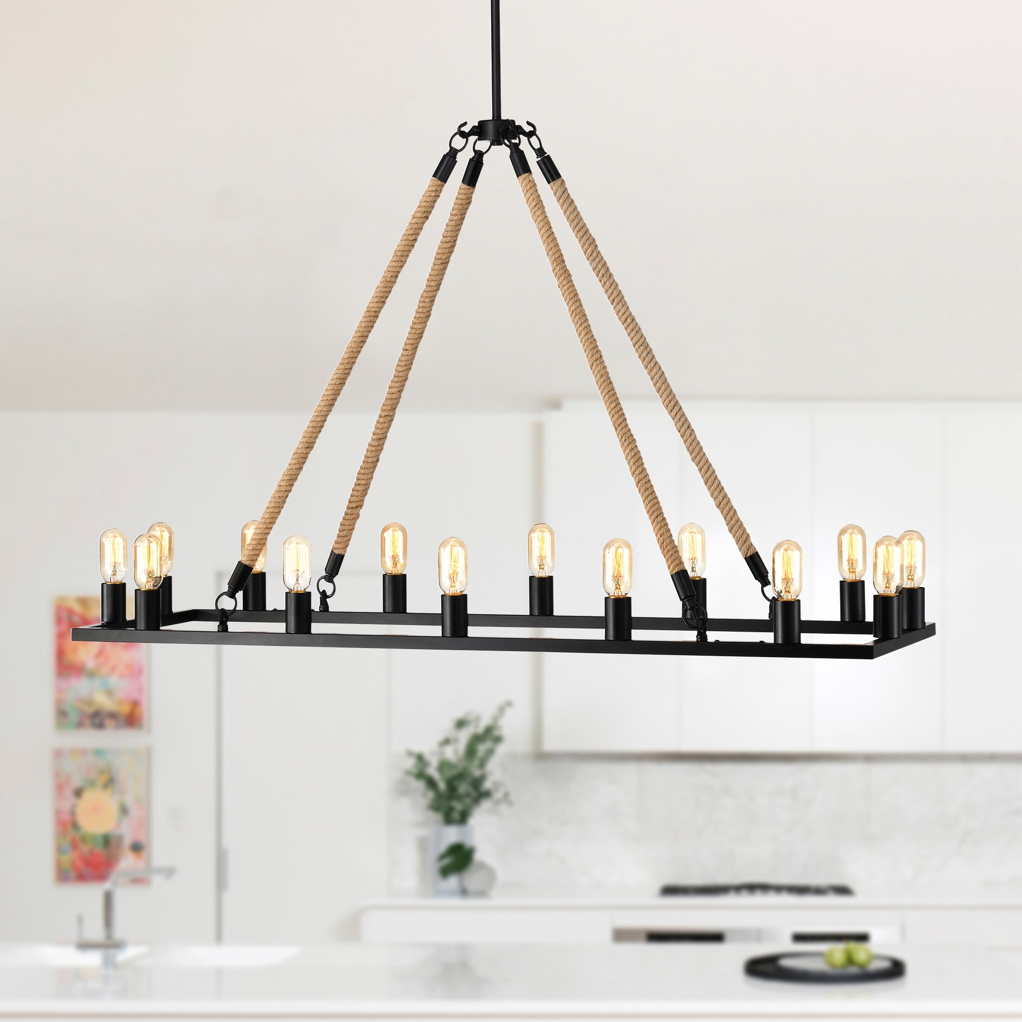 Kitchen Island Chandelier Linear Matte Black 14-Light