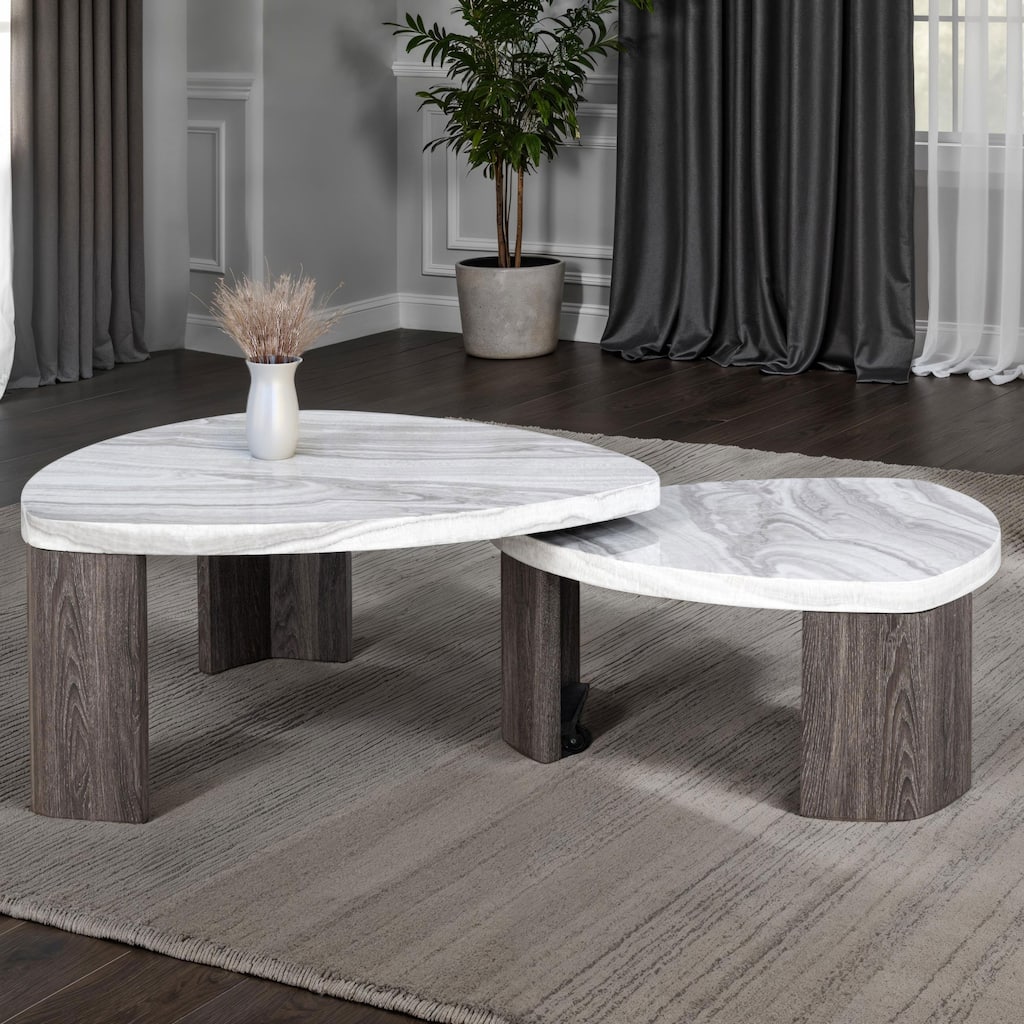 Furniture of America Elric Modern Grey and Brown Wooden Triangular Nesting Coffee Table Set of 2 with Casters