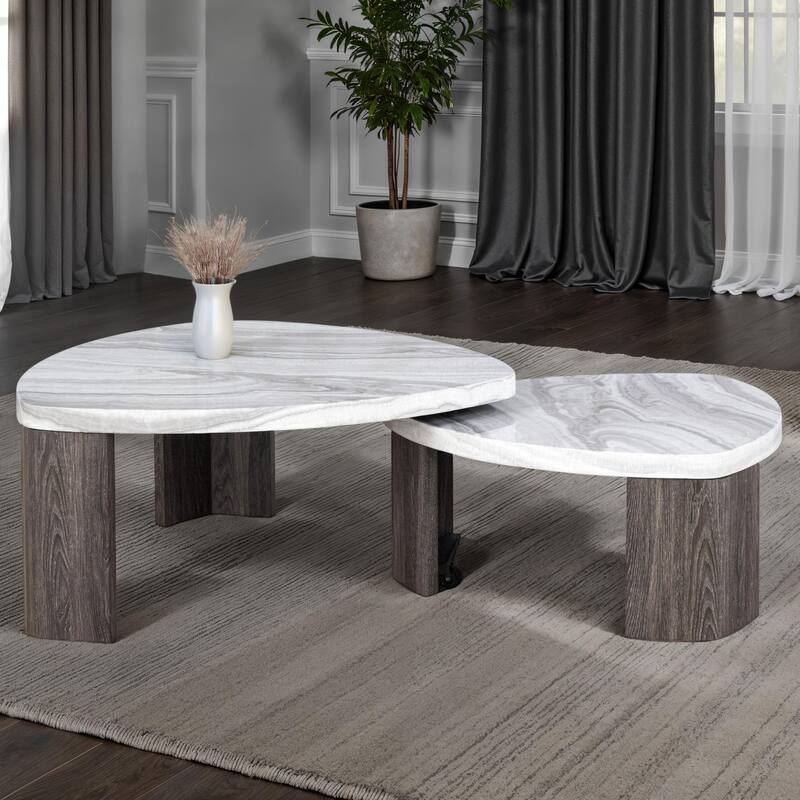 Furniture of America Elric Modern Grey and Brown Wooden Triangular Nesting Coffee Table Set of 2 with Casters - Grey and Brown