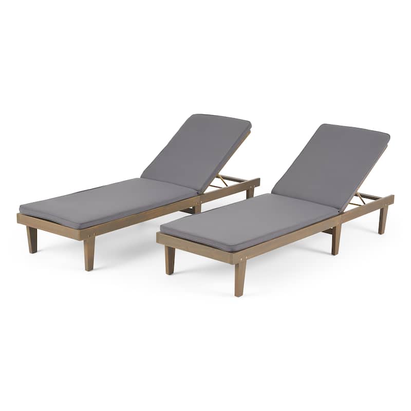Nadine Outdoor Modern Cushioned Acacia Chaise Lounges (Set of 2) by Christopher Knight Home - Gray Finish + Dark Gray Cushion