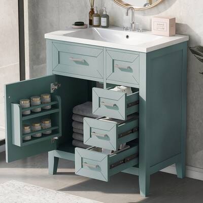 30" Solid Bathroom Vanity with Sink Set, Bathroom Cabinet with Drawers