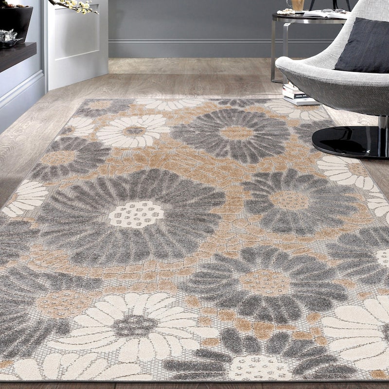 World Rug Gallery Palermo Modern Floral Indoor/Outdoor Area Rug