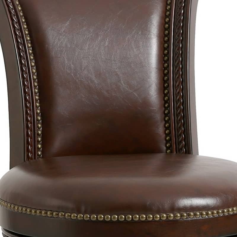 Contemporary Round Counter Height Swivel Bar Stool with Full Back and Faux Leather Upholstery